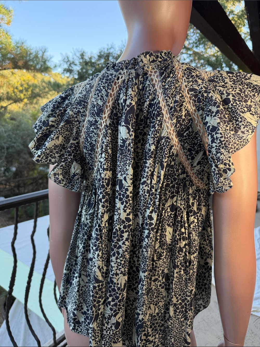 Sea New York top Priya Flutter Sleeve Floral navy blue pale green crochet lace S - Picture 6 of 17